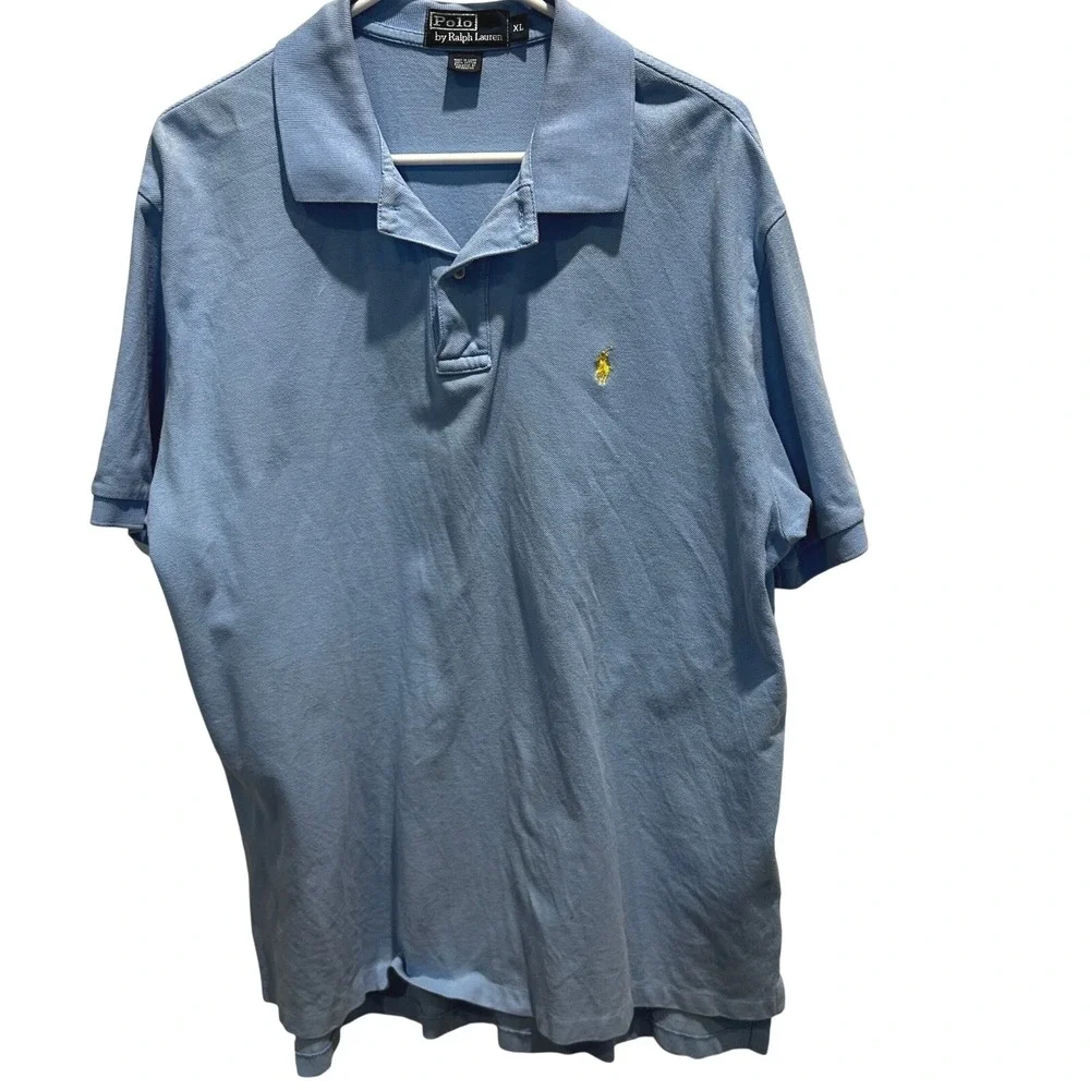 Polo Ralph Lauren Polo Shirt XL Men's Light Blue Short Sleeve Yellow Pony Pique